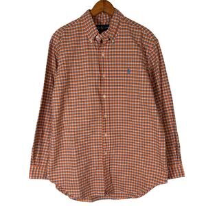 Ralph Lauren Classic Fit Orange Blue Plaid Button Down Shirt    Size: L